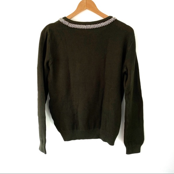 Dark Green Forever 21 Beaded Sweater - Picture 3 of 3